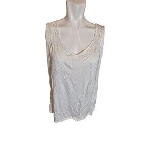 Talbots Pleated Ruched Tank Top Layering Top Jersey White Sz XL NEW